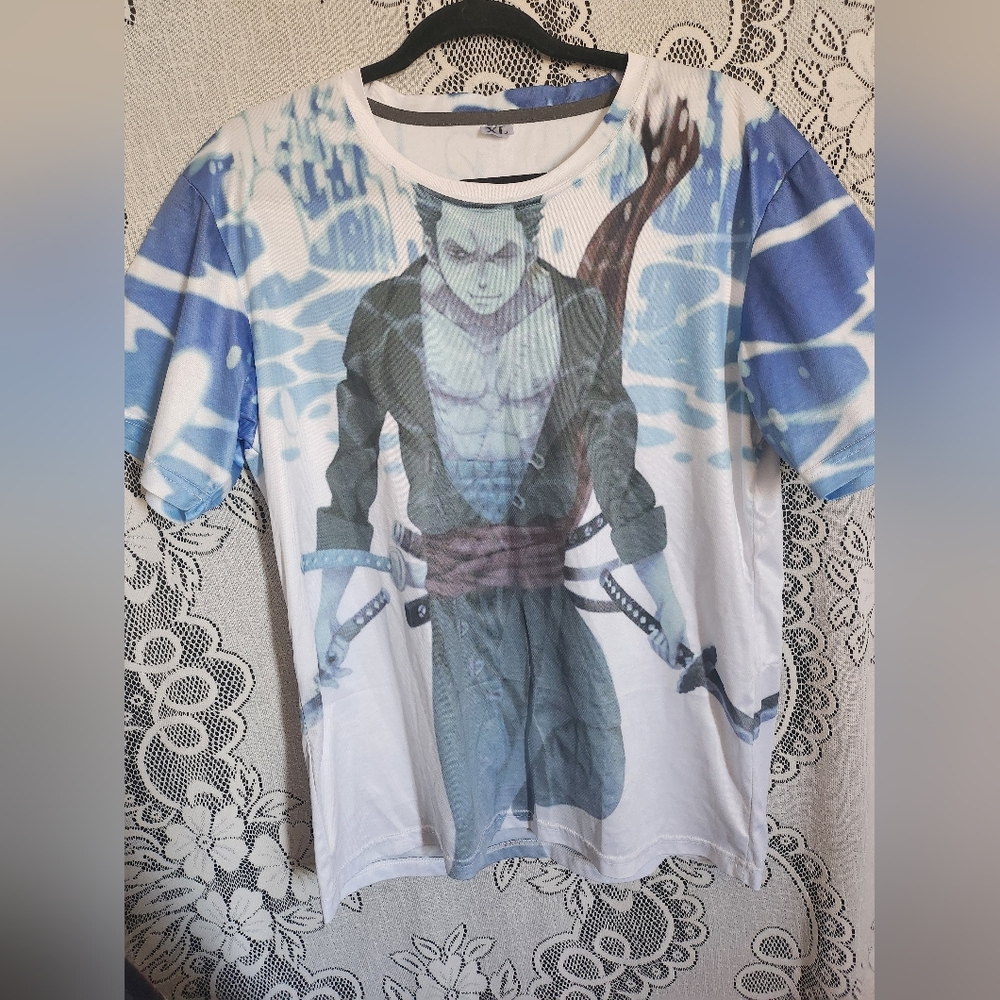💲Anime Tee - Blue and White One Piece Zoro Graphic Tee - XL
